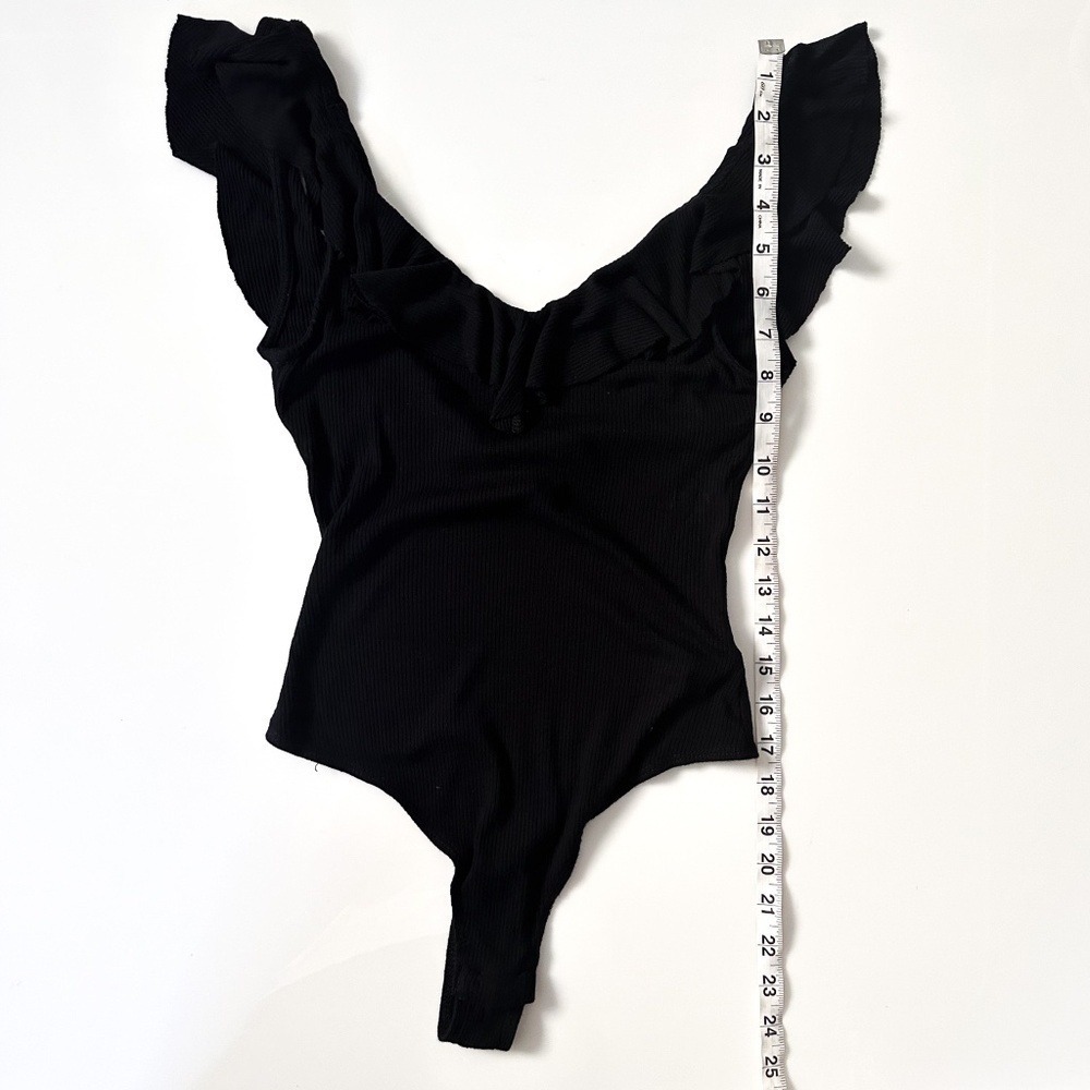 By Together Ruffle Bodysuit Black Ribbed Knit M - Picture 5 of 7